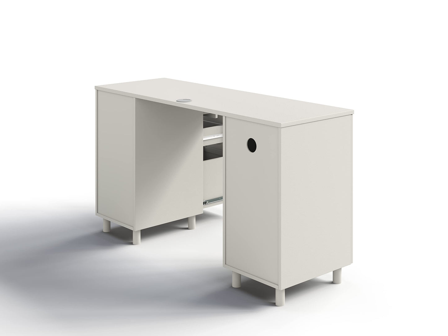 Modern Design Venice Computer Office Desk with 3 Locking Drawers and Storage Cabinet, 53 Inch Home and Office Executive White Desk with Keyboard Tray by Crafts and Comfort