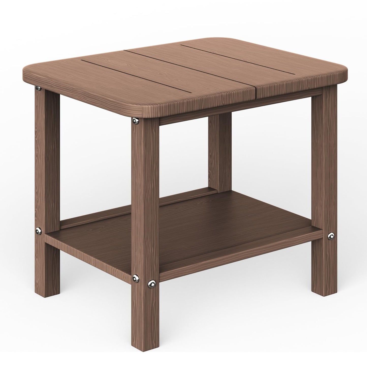 Ayge 17.7" Double Outdoor Side Table, Rectangular HDPE Adirondack End Table for Patio, Lawn, Pool, Garden, Backyard，Brown