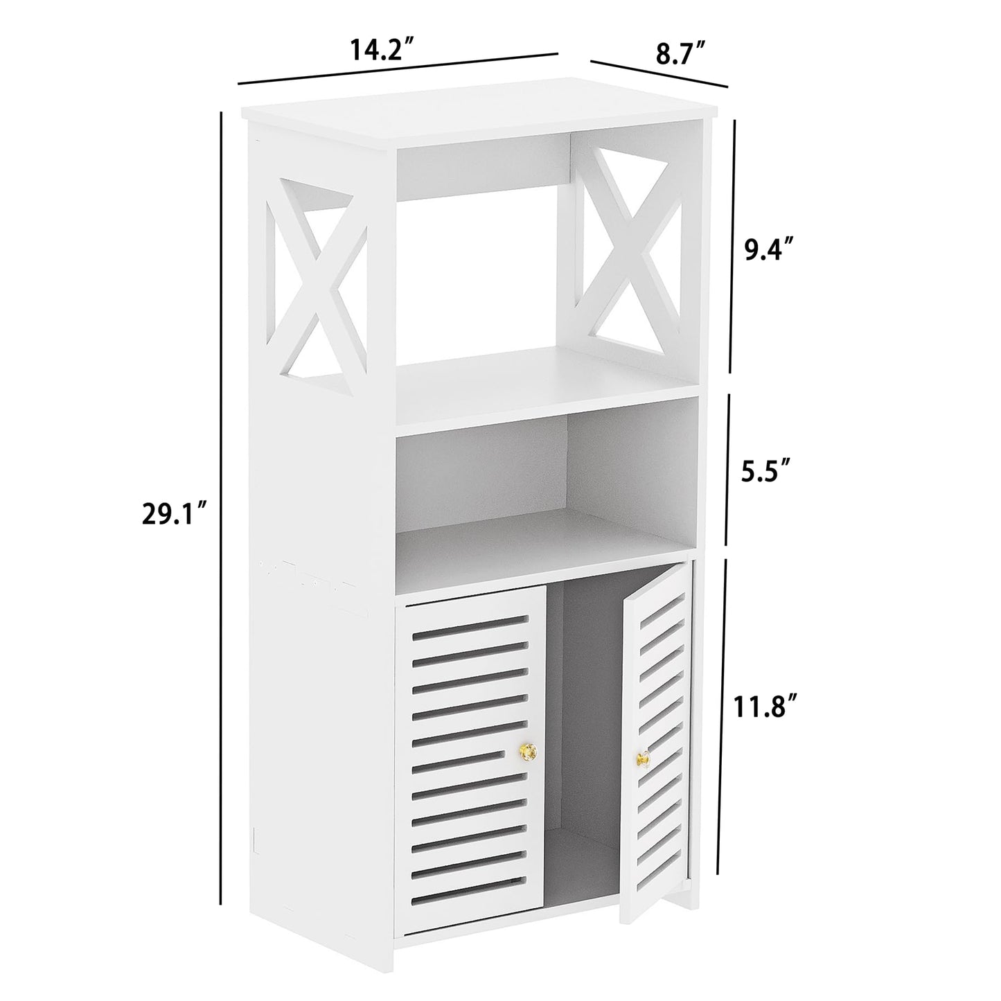 BYFU Bathroom Storage Cabinet, 4-Tier White Small Floor Cabinet Freestanding Organizer with Door and Shelf for Living Room Hallway Kitchen Small Space (8.7" D x 14.2" W x 29.1" H)