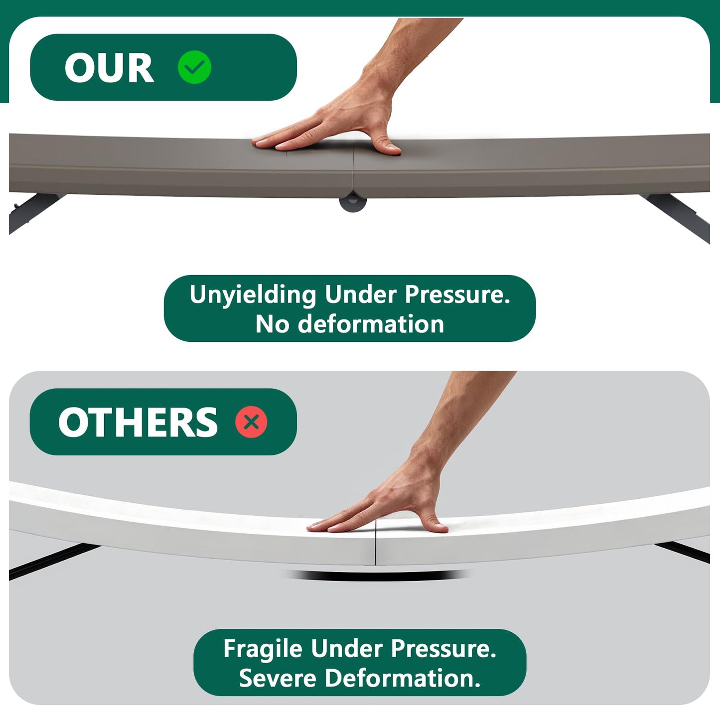 FurniEdge Folding Table 4FT Heavy Duty Plastic Table with Handle, Foldable&Portable, Fold-in-Half Utility Tables for Outdoor, Dining, Wedding, Events, Indoor, Picnic, Camping, Party, Khaki