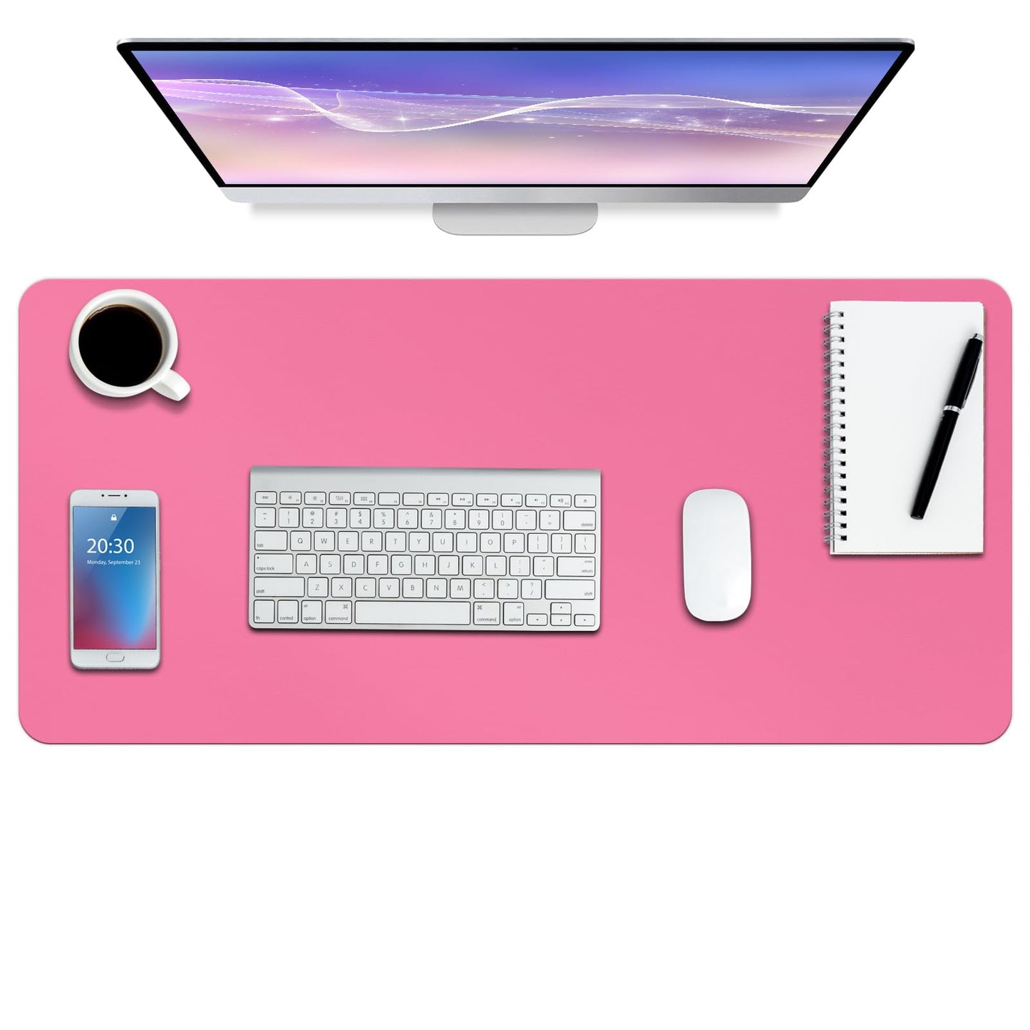Boutilon Leather Desk Pad Protector,Non-Slip Mouse Pad,Laptop Desk Pad,Office Mouse Mat,Waterproof Leather Desk Blotter,Desk Writing Pad for Office and Home (M-Rose Pink,30"x14")