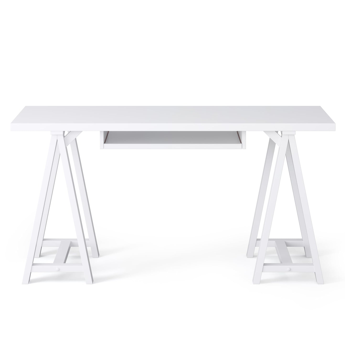 SIMPLIHOME Sawhorse Desk - 60 Inch Wide Solid Wood Writing Desk in White, Modern Industrial Home Office Computer Table for Workspace or Study with Sturdy Sawhorse Base and Integrated Keyboard Tray