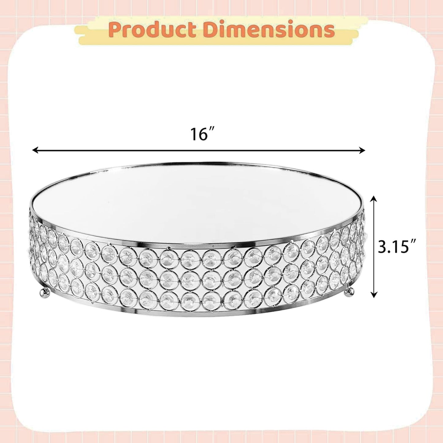 FEICTPOX Metal Cake Stand with Beaded Crystal Display Cake Pedestal,Baking Party Supplies Centerpiece,Silver 16 Inch