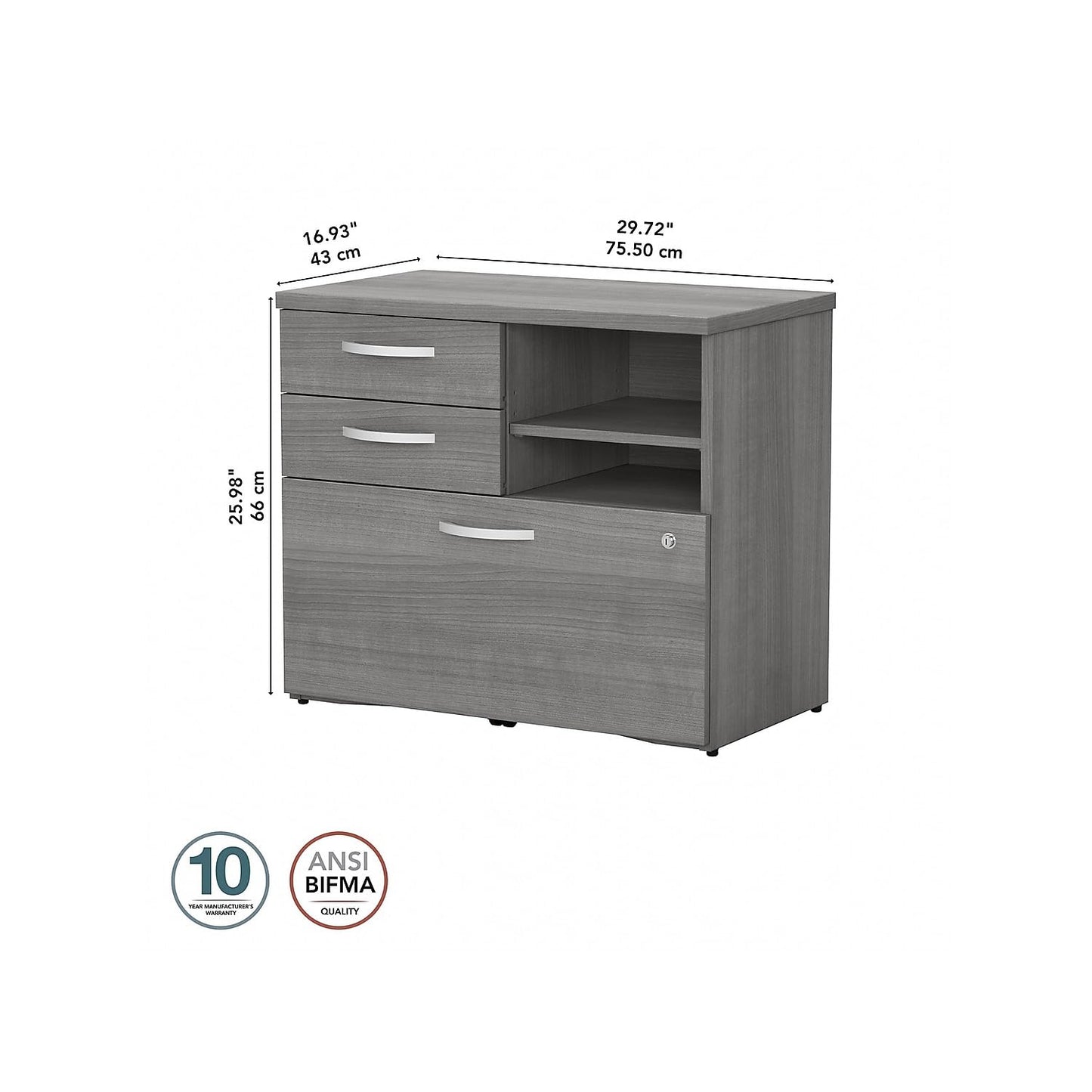 Bush Business Furniture Studio C Office Storage Cabinet with Drawers and Shelves in Platinum Gray