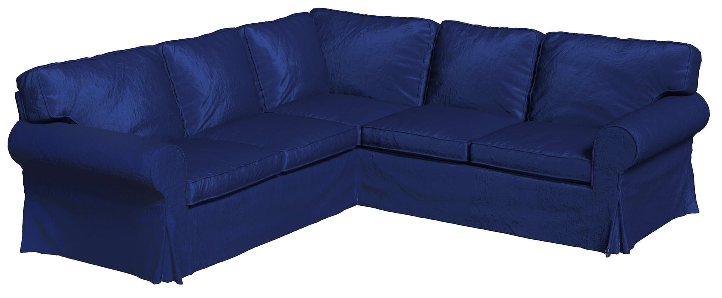 Velvet Pets Friendly Sectional Corner Sofa Covers Made Compatible with IKEA Ektorp 4 Four Seat Couch Sofa Slipcovers (Velvet Blue Ektorp 2+2)