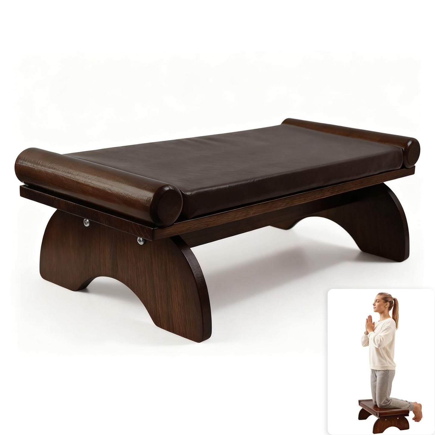 DOLEMODUO Prayer Kneeler Bench, Wooden Prayer Bench with Detachable Soft Cushion, Sturdy Home Kneeling Stool for Worship, Multi-Functional as Yoga Bench/Shoe Bench/Sofa Bench