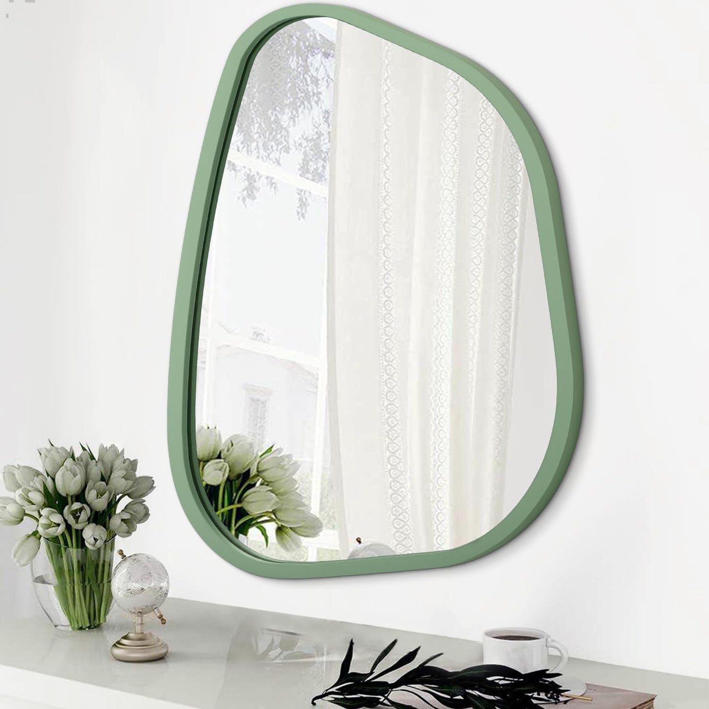 HLFMVWE Asymmetrical Mirror for Wall Irregular Wood Frame Modern Unique Wall Mirror Decorative Vanity Bathroom Living Room Bedroom Entryway Hallway Artistic Mirror 14"x10"