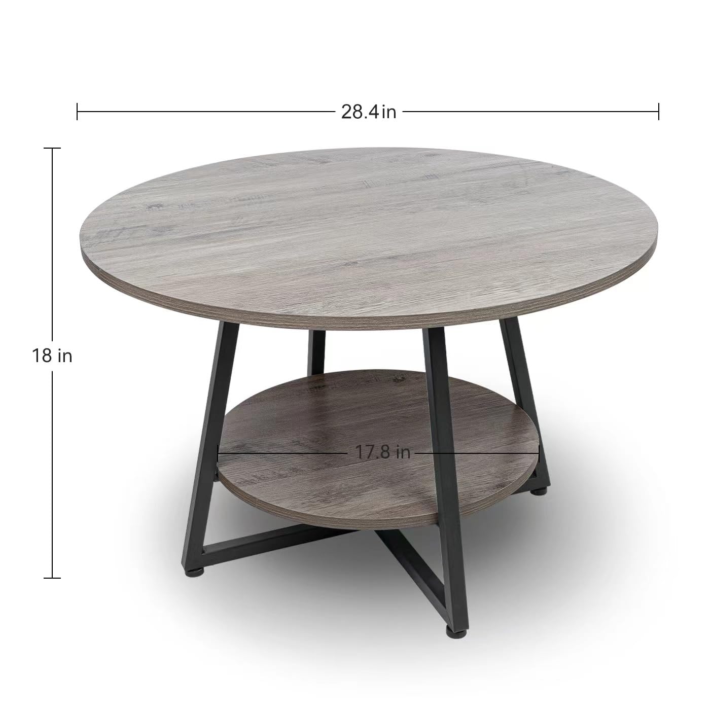 Masigle Round Coffee Table, 2-Tier Circle Coffee Table with Storage, Modern Wood Round Center Table, for Living Room, Small Space, Home Office, Easy Assembly, Wash Gray