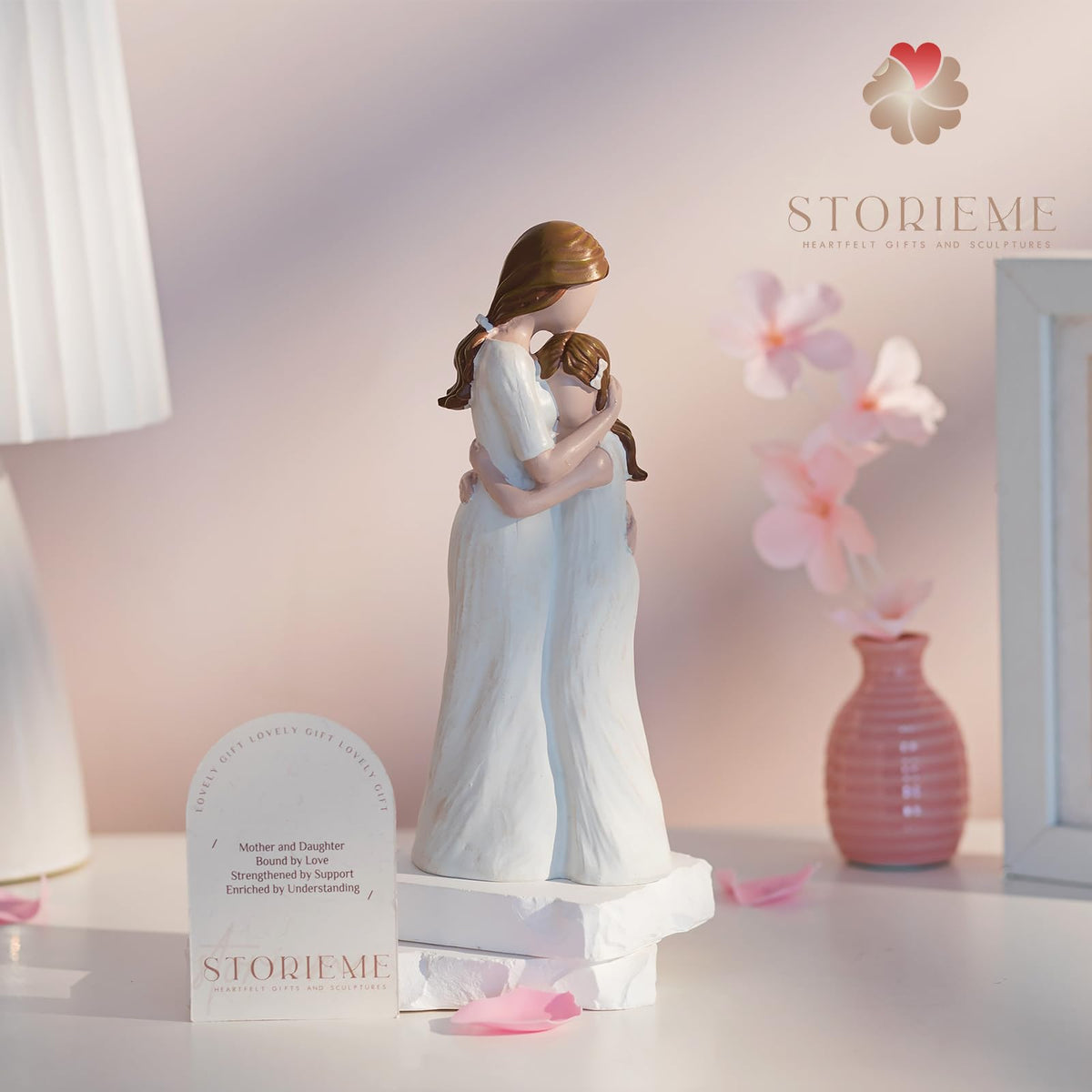 Storieme Mother Daughter Figurines Gift: Hand-Painted Mother Embracing Daughter Resin Figurines Sculpture - Heartfelt Gift for Moms on Mother's Day Birthday Christmas