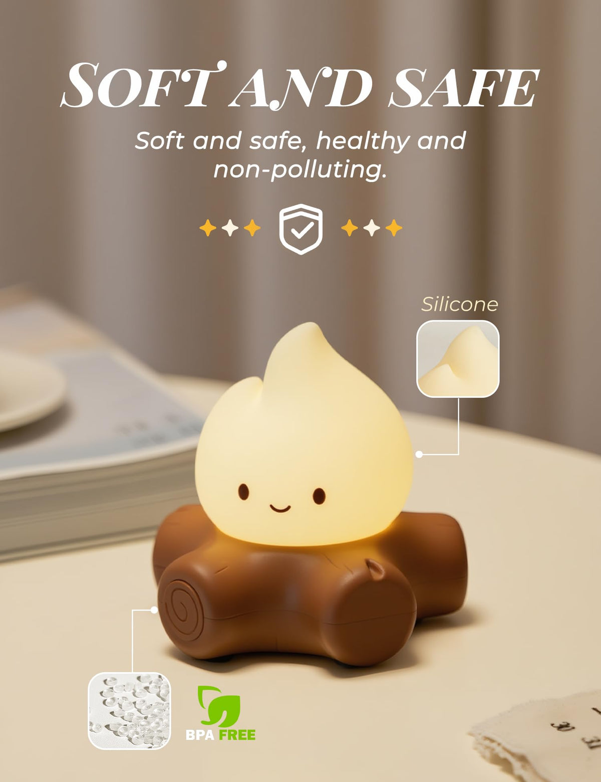 BANDIANCY 3pcs Cozy Campfire Nightlight Kits, Soothing Nature Sounds, White Noise Night Light for Baby Adult, Rechargeable, Cute Flame Lamp, Best Gift for Kids Bedrooms Camping Trips