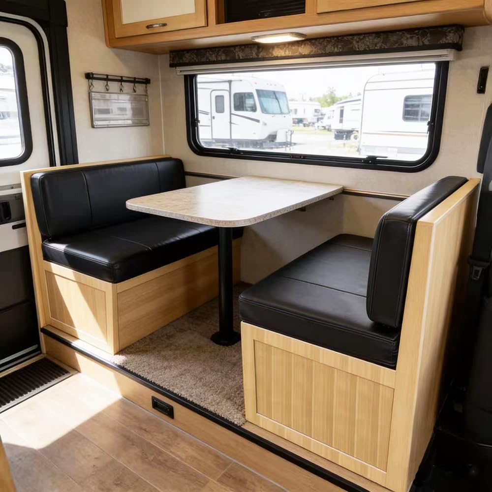 42 Inch RV Dinette Cushions Replacement Includes 2 Booth Seats and 2 Backrests with Momery Foam Bench Seat Cushion for RV, Camper, Travel Trailer Bed, Black