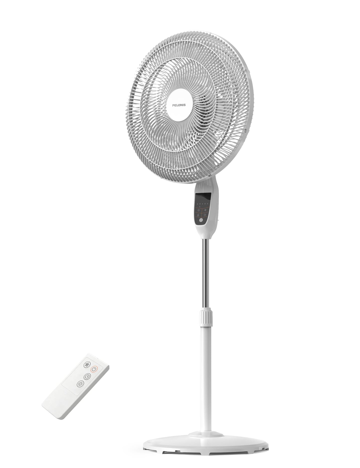 PELONIS PSFS18D1AW 18 inch 5-Blade Oscillating, Adjustable Standing Pedestal Remote, LED Display, 5 Speed Setting and 7-Hour Timer Fan, White