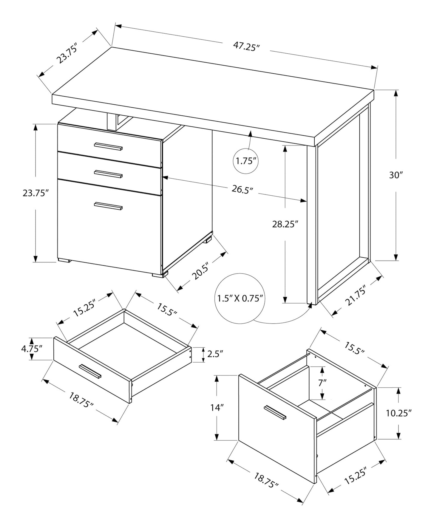 Monarch Specialties Computer Desk with File Cabinet - Left or Right Set- Up - 48"L (Brown Reclaimed Wood Look)
