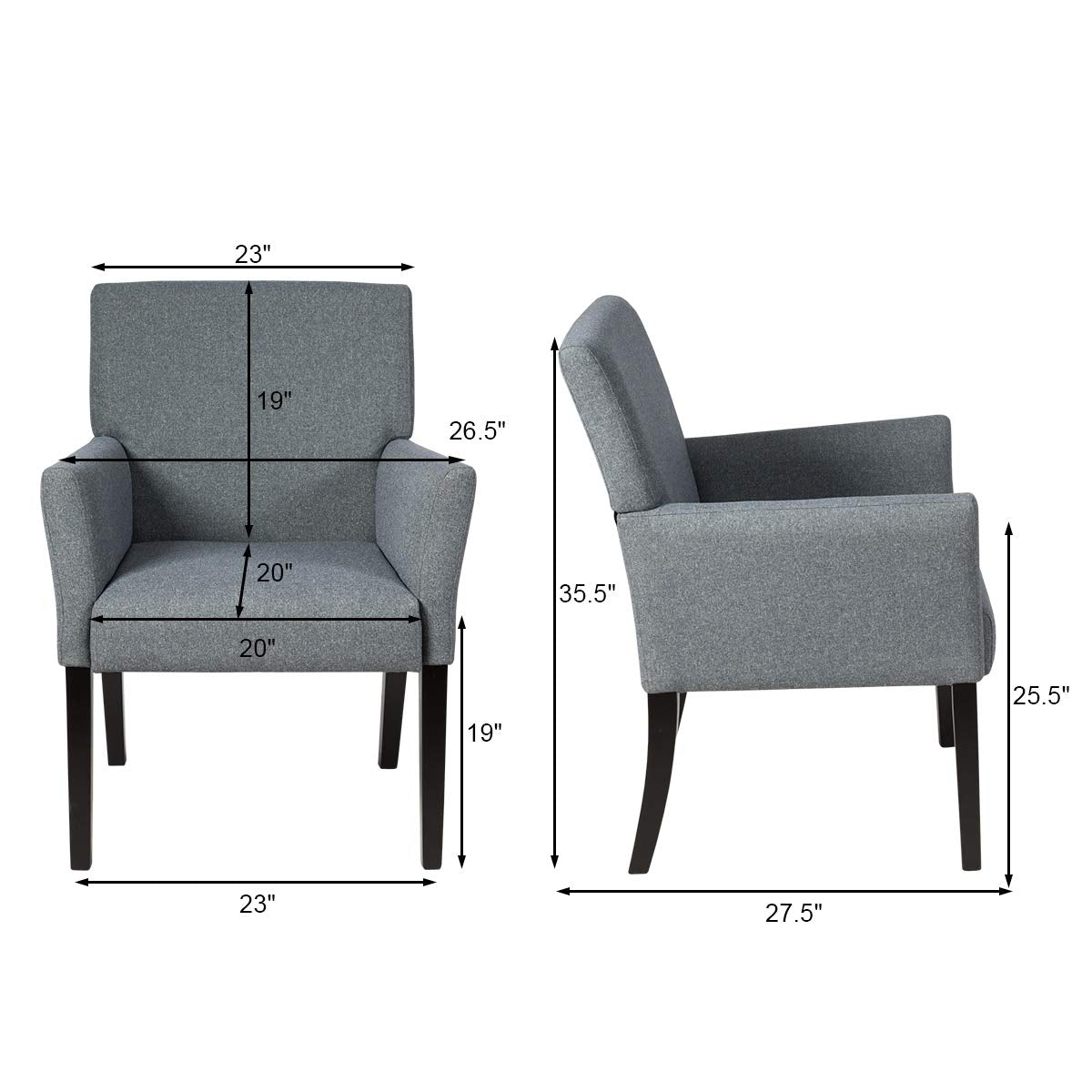 Giantex Fabric Upholstered Guest Chair, Reception Chair w/Comfortable Backrest, Padded Arms, Rubber Wood Legs, Easy Assembly Contemporary Executive Guest Chairs for Meeting Room, Office, Grey (1)