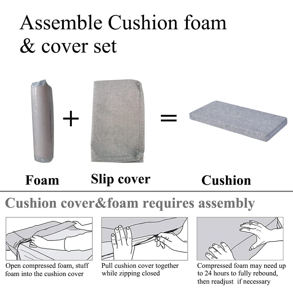 MICUSHION 32 x 12 Inch Piano Bench Cushion for Indoor Shoe Storage with Ties Non Slip Picnic Bench Pad for Kitchen Dining Table Seat, Ash Grey
