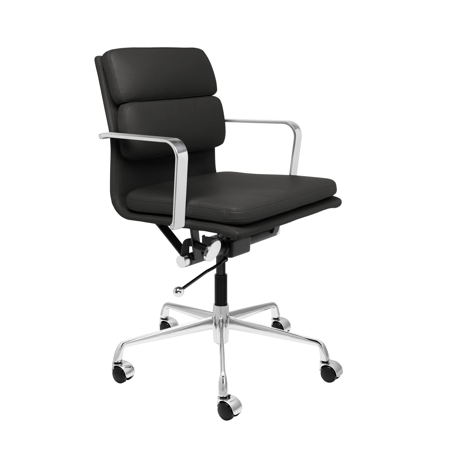 Laura Davidson Furniture SOHO II Padded Management Office Chair - Mid Back Desk Chair with Arm Rest, Swivel & Cushion Availability, Made of Faux Leather, Black, Computer Chair