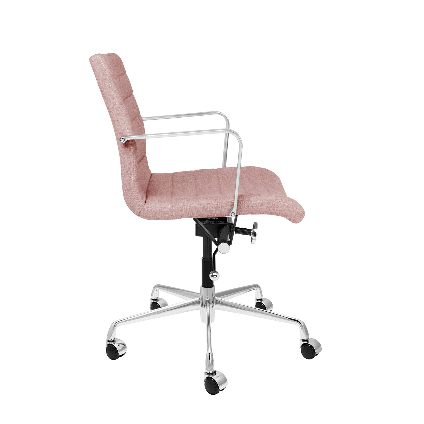Laura Davidson Furniture SOHO II Ribbed Office Chair - Mid Back Desk Chair, Ergonomically Designed with Arm Rest & Swivel, Made of Poly-Cotton Fabric, Coral Pink Fabric, Computer Chair