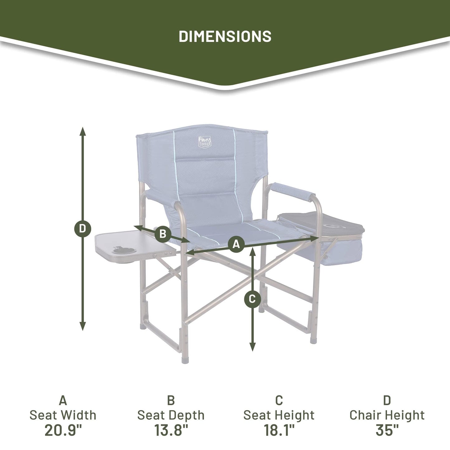 TIMBER RIDGE Folding Camping Chair with Cooler Bag, Director Chair Foldable with Side Table for Adults, Camp Chairs for Outdoor, Lawn, Sports, Fishing, Heavy Duty Supports 300lbs, Blue