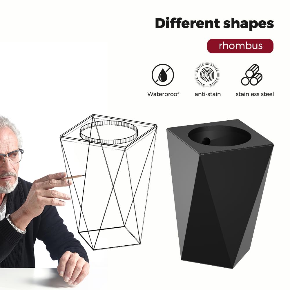 LEASYLIFE 10L/2.6GAL Modern Open top Garbage can,Black Bathroom tarsh can,Small Wastebasket for Bathroom,Bedroom,Office,Living Room,Hotel (Black)