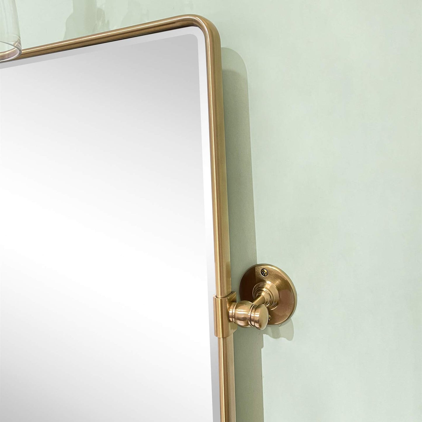 TEHOME Horizontal Pivot Bathroom Mirror Tilting Gold Metal Framed Pivot Rectangle Rounded Rectangluar Vanity Mirrors for Wall, Overall 38.91 x 23 inches (Mirrror 35 x 23 inches)