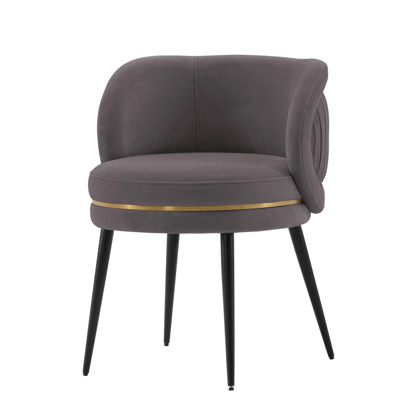 Manhattan Comfort Kaya Modern Velvet Dining Chair with Pleated Round Back, High Density Foam Padding & Premium Wood & Metal Frame, Accent Kitchen Furniture, Grey