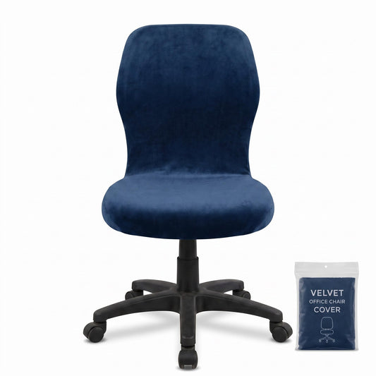 Deisy Dee Velvet Stretch Armless Office Chair Covers - Colorful Stretch Slipcover for Desk Chairs (Navy)