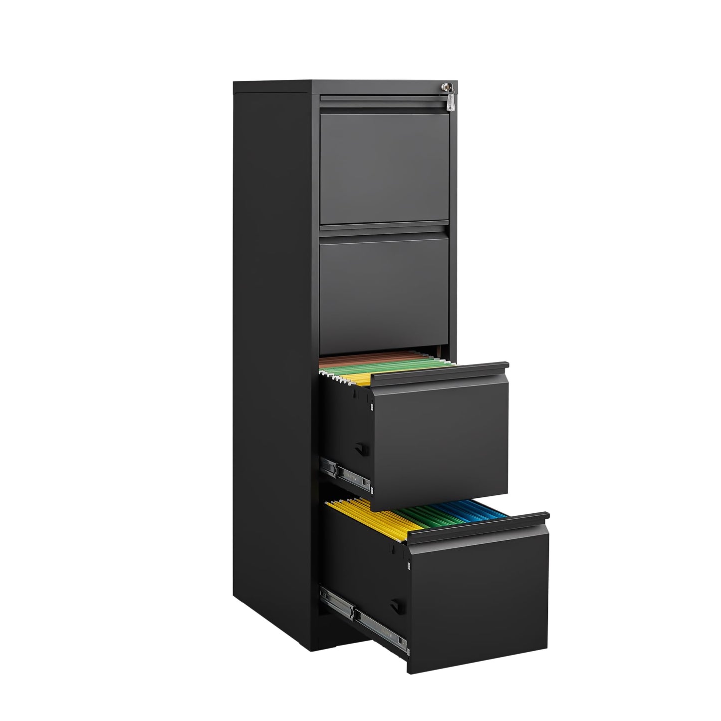 BouPower 4 Drawer File Cabinet with Lock, Vertical File Cabinets for Home Office, Heavy Duty Metal Lockable Filing Storage Cabinet for Letter/Legal/a4/f4 Size Files, Assembly Required, Black