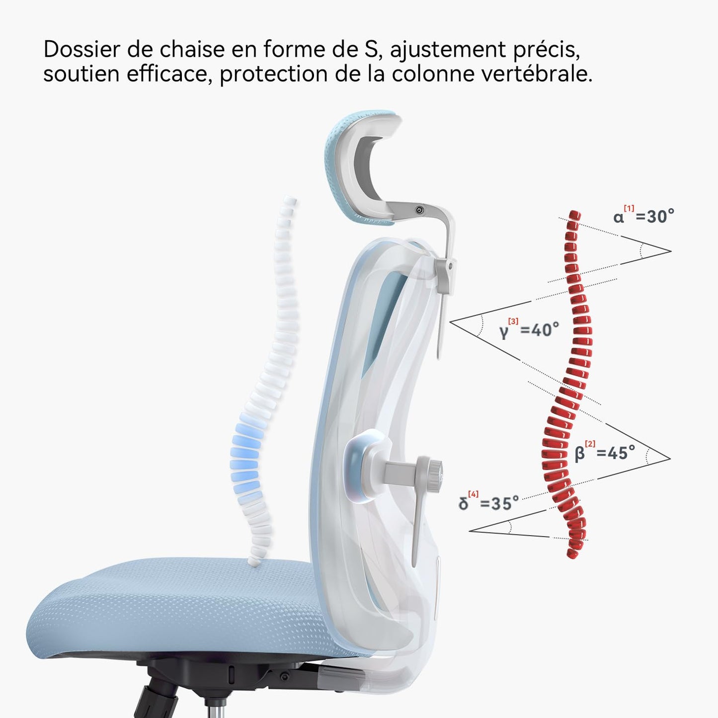SIHOO M18 Ergonomic Office Chair, Computer Desk Chair with Adjustable Headrest and Lumbar Support, High Back Executive Swivel Chair for Home Office (Light Blue)
