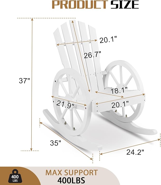 Outvita Adirondack Rocking Chair, Wood Wagon Rocker, Outdoor Wooden Carbonized