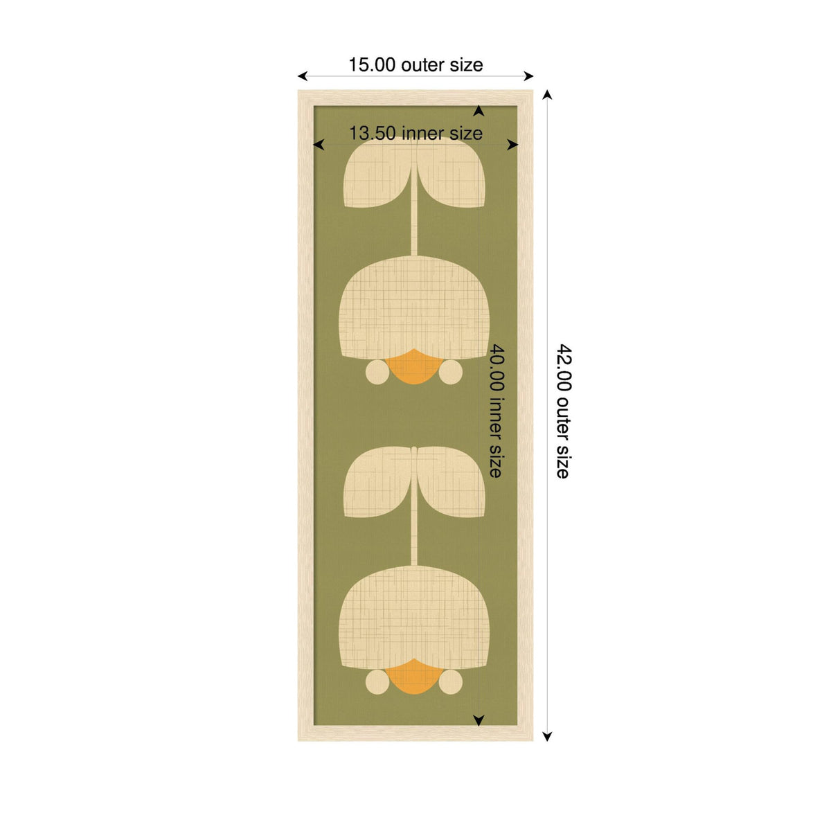 Amanti Art Framed Fabric Pinboard 15 x 42, Scandinavian Tulip Decor by Dina Dankers Printed Casual Bulletin Board for Use as a Vision Board or Wall Organization, Woodgrain Stripe Blonde Frame