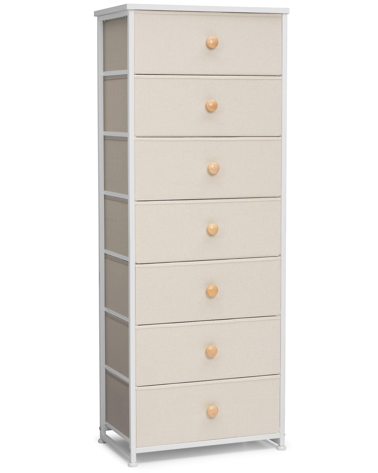 Crestlive Products Tall Dresser, 7-Drawer Fabric Storage Tower, Chests of Drawers - Vertical Organizer Unit for Bedroom, Hallway, Entryway, Nursery, Closets - Steel Frame, Wood Top & Handles (Beige)