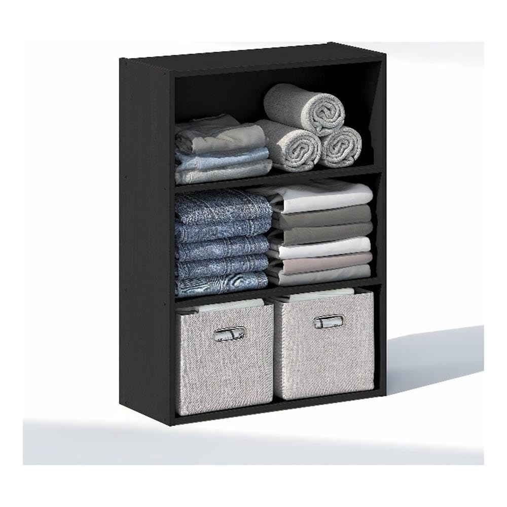 Furinno Reed Closet Organizers and Storage, 3-Tier Closet Organizer, Open Shelf Closet Storage, for Wardrobe, Bedroom, Living Room, Americano