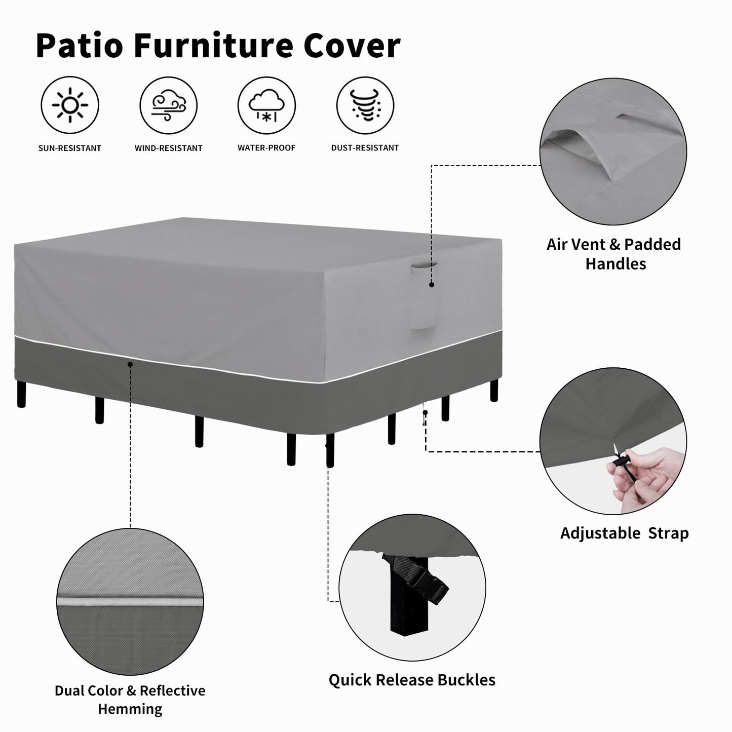 Easy-Going Patio Furniture Cover 110"x84" Rectangle Outdoor Table and Chair Set Covers Waterproof UV Resistant Outdoor Sectional Sofa Set Covers, Gray/Dark Gray