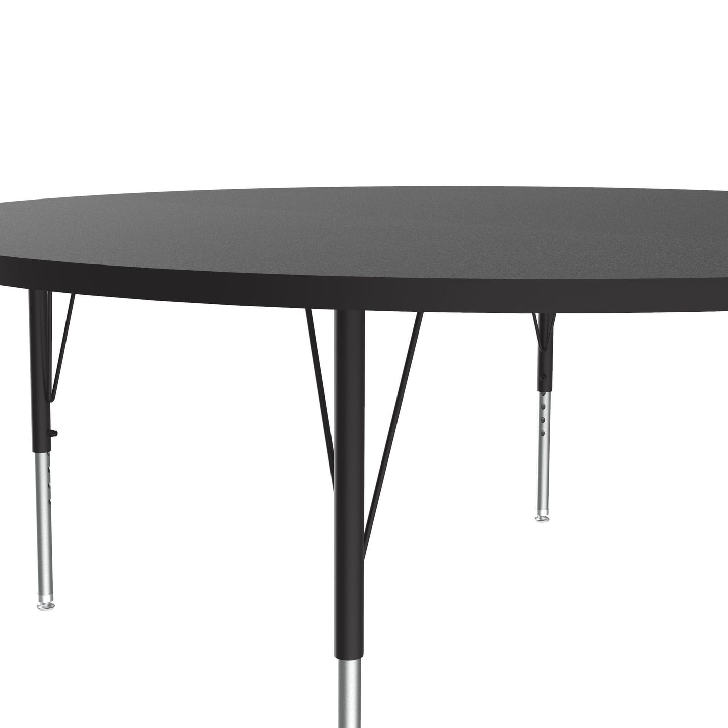 Correll 60" Round Econoline Classroom Activity Table, Black Granite Melamine Top, Height Adjustable (19"-29"), Black/Chrome Legs, School Furniture, Made in The USA
