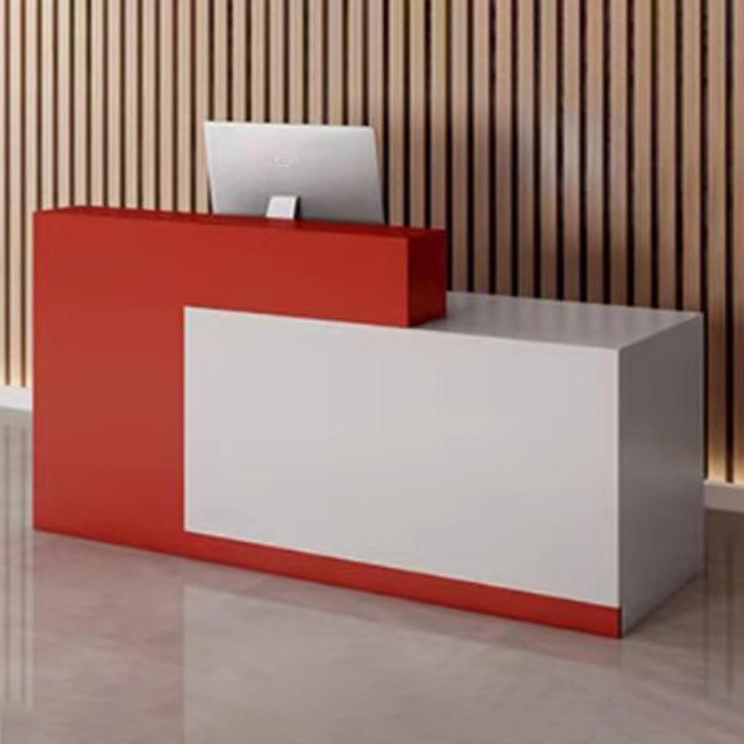 Stylish Salon & Retail Reception Desk - 1.4m Red & White Engineered Wood Front Counter - Modern Office Furniture for Professional Workspaces