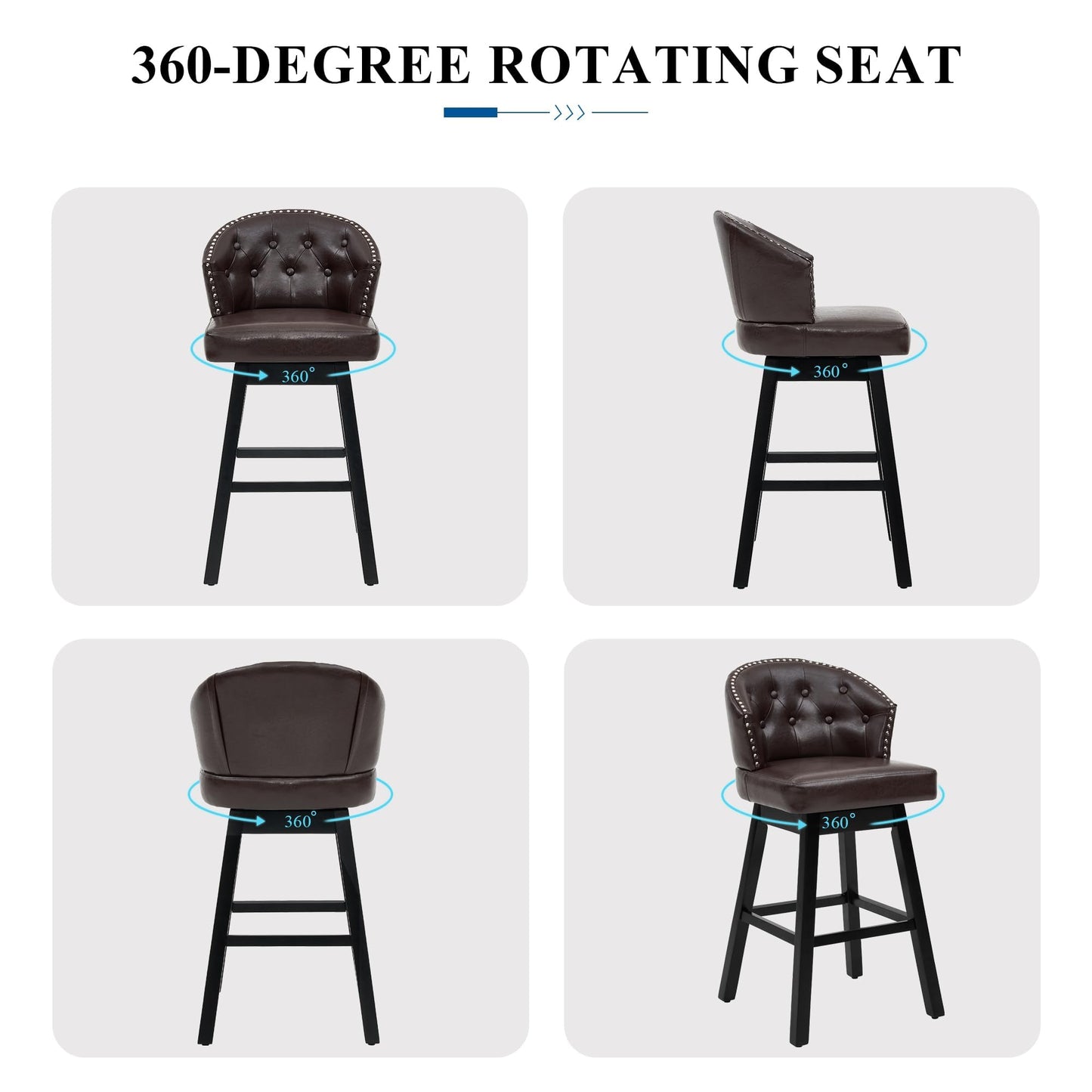 UDAX 29''Swivel Bar Stools Set of 2, Upholstered Barstools with Backs, Modern Counter Height Bar Stool Chairs for Kitchen Island, Wood Legs, Counter Stools