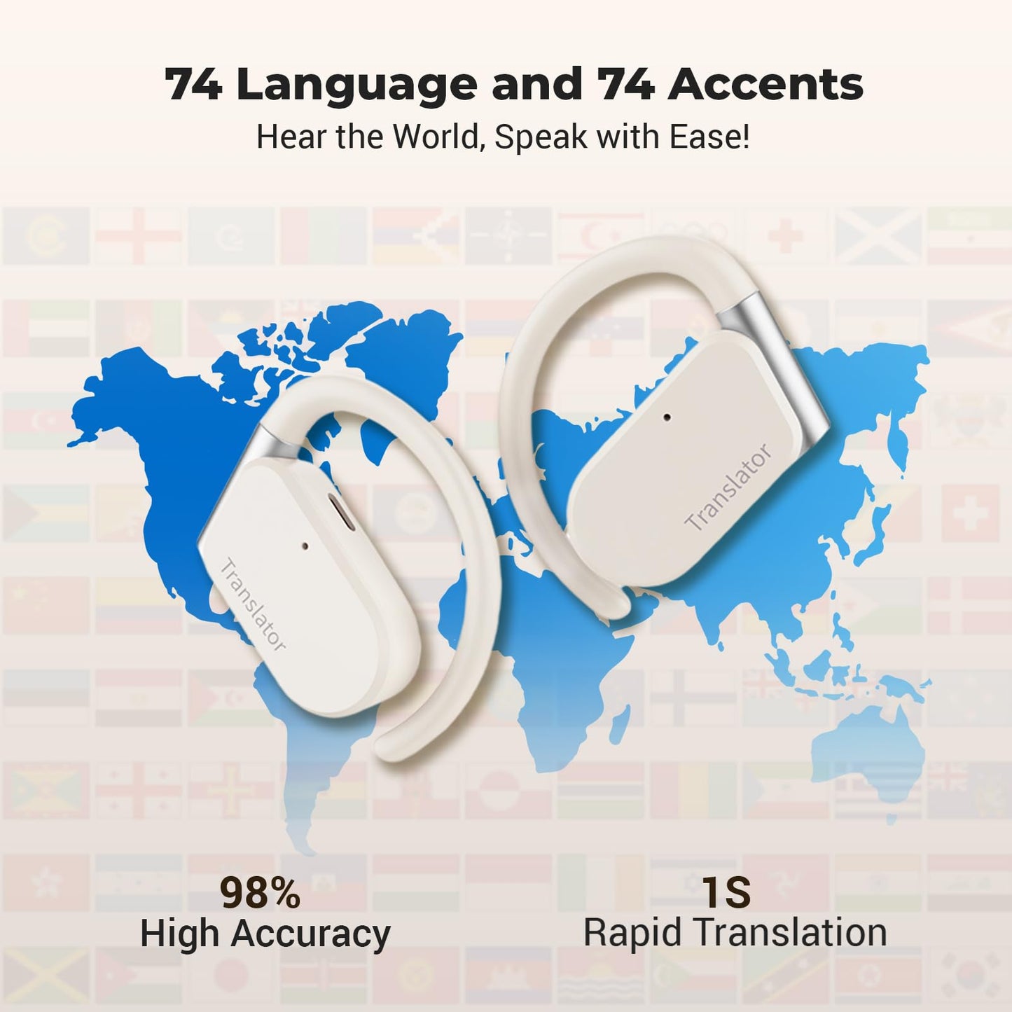 Wooask Translation Earbuds M9 Language Translator Device Open Ear Translator Headphones 98% High Accruacy Instant Translation in 1 Sec Support 144 Languages and Accents (No Offline Package)