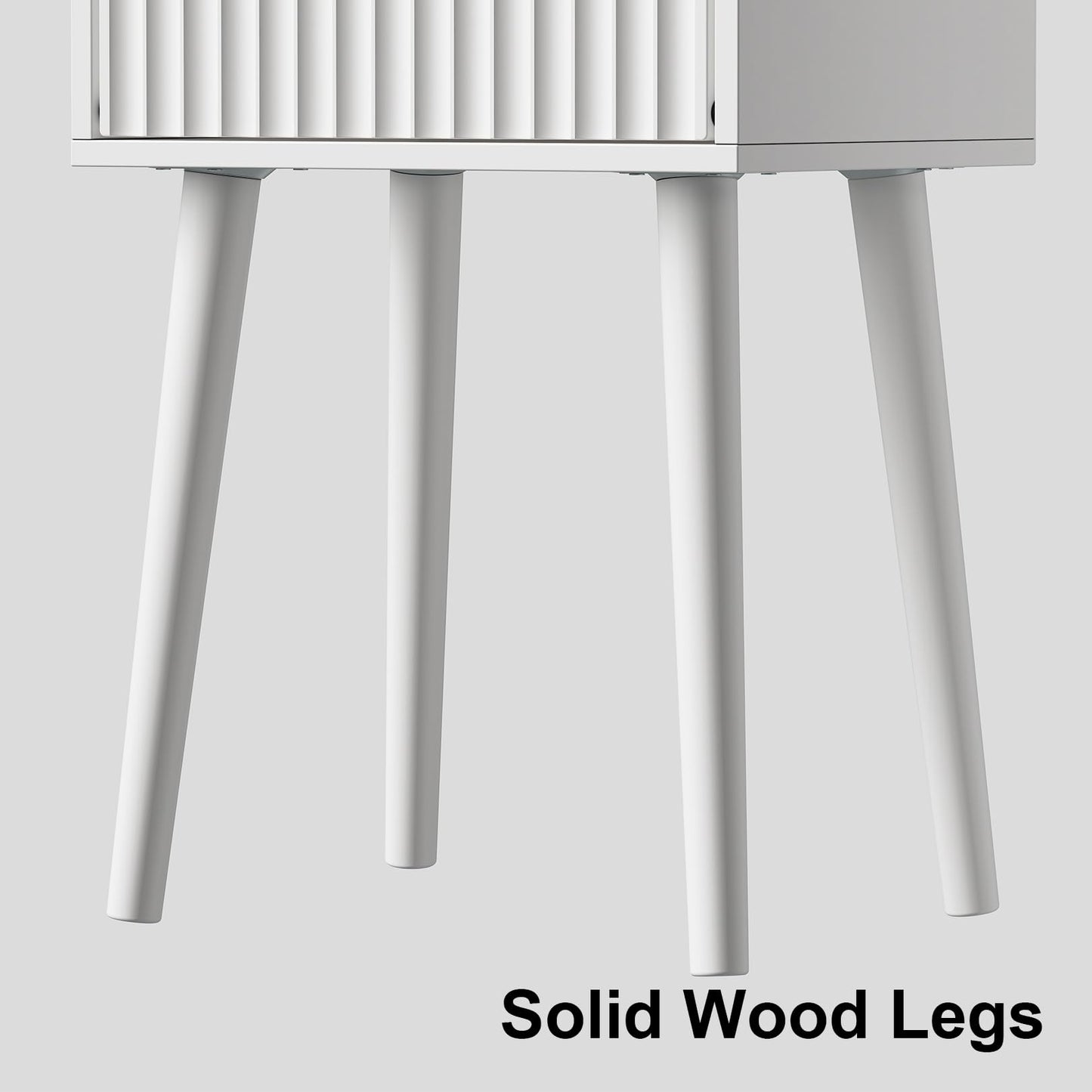 LAATOOREE Nightstand Set of 2, Small Bed Side Table with Fluted Door, End Table with Solid Wood Legs, Mid-Century Bedside Table for Bedroom Small Space
