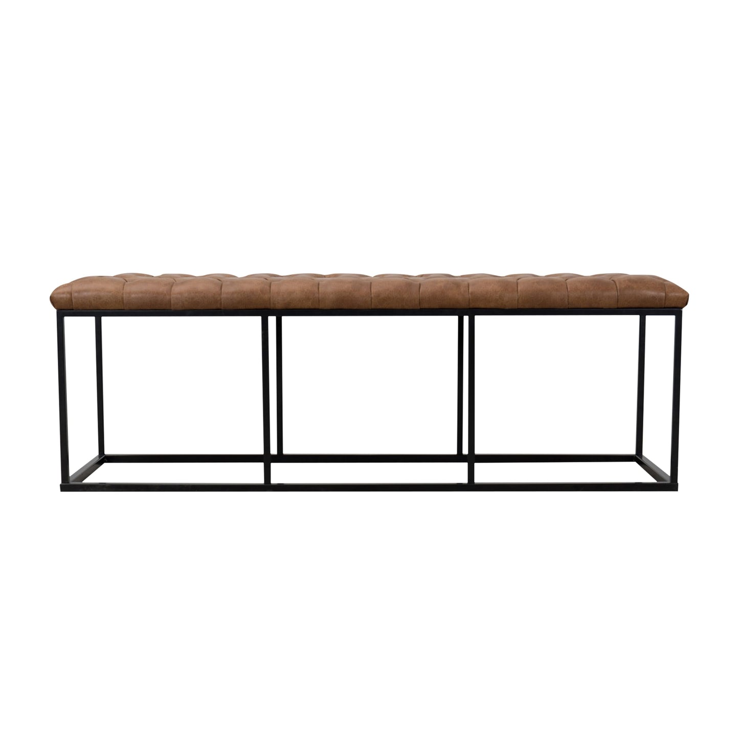 HomePop Faux Leather Button Tufted Decorative Bench with Metal Base, Brown
