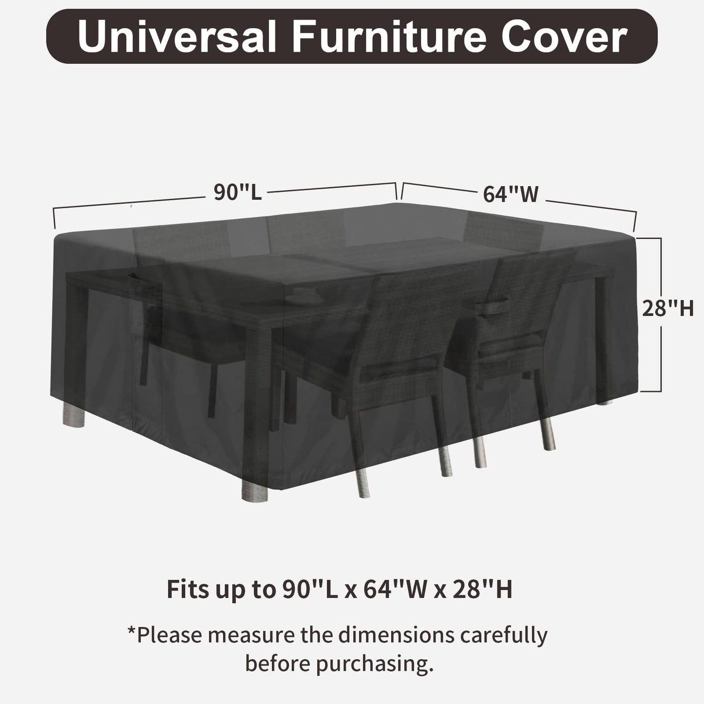 PureFit Patio Furniture Covers, Outdoor Table Furniture Cover Waterproof Rectangle, Patio Sectional Couch Set Cover for Deck, Lawn and Backyard, UV Resistant, 90"L x 64"W x 28"H, Black