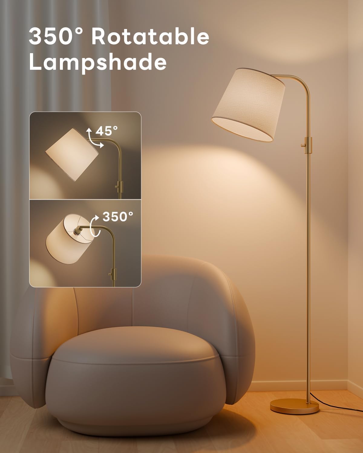 VARICART Smart Arc Floor Lamp, 65" Compatible with Alexa & App Control, RGB Color-Changing & 2700K-6000K, 1%-100% Dimmable, Music Sync, 1200lm, 350° Swivel Woven Linen Shade, No Registration Required