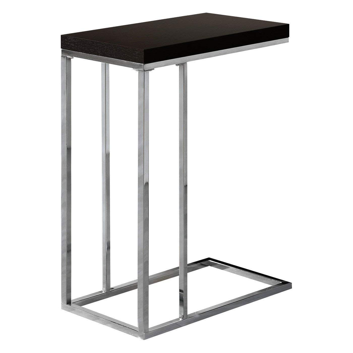 Monarch Specialties I 3007 Accent Table, C-shaped, End, Side, Snack, Living Room, Bedroom, Metal, Laminate, Brown, Chrome, Contemporary, Modern