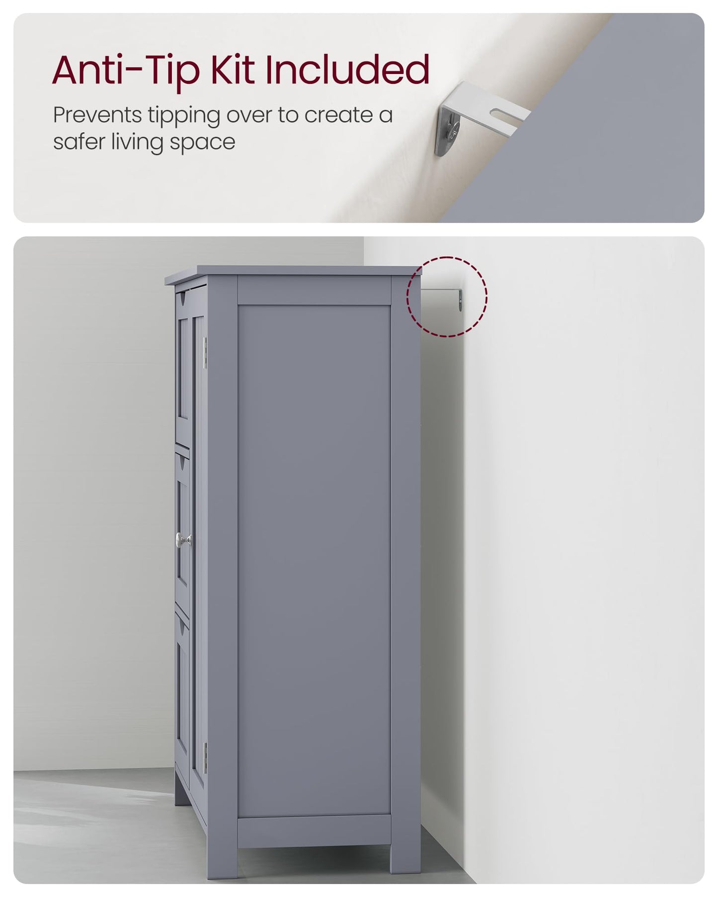 VASAGLE Floor Storage Cabinet, Freestanding Storage Unit with 3 Drawers, 1 Adjustable Shelf, for Bathroom Living Room Dining Kitchen, 11.8 x 23.6 x 31.5 Inches, Dove Gray UBBC049G02