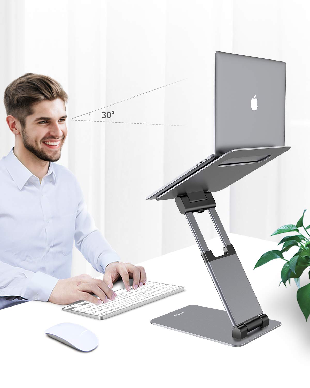 Nulaxy Height Adjustable Laptop Stand for Desk, Dual Foldable Aluminum Computer Riser, Pull Out Design Ergonomic Sit to Notebook Holder Convertor, Compatible with All 10-17" Laptops, Tablets, Gray
