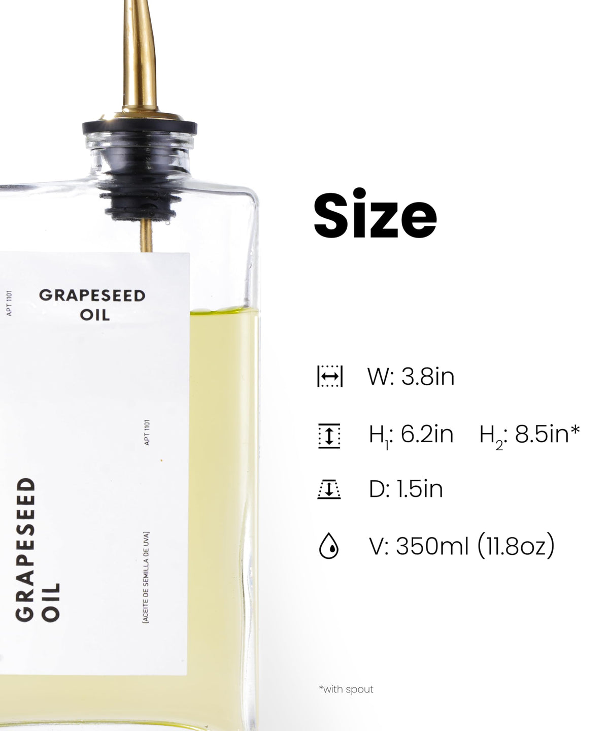 APT 1101 Olive Oil Dispenser for Kitchen, Cooking Oil and Vinegar Dispenser Set, Olive Oil Bottle, Soy sauce dispenser, coffee syrup bottles with stainless steel pourers (Gold, Set of 4)