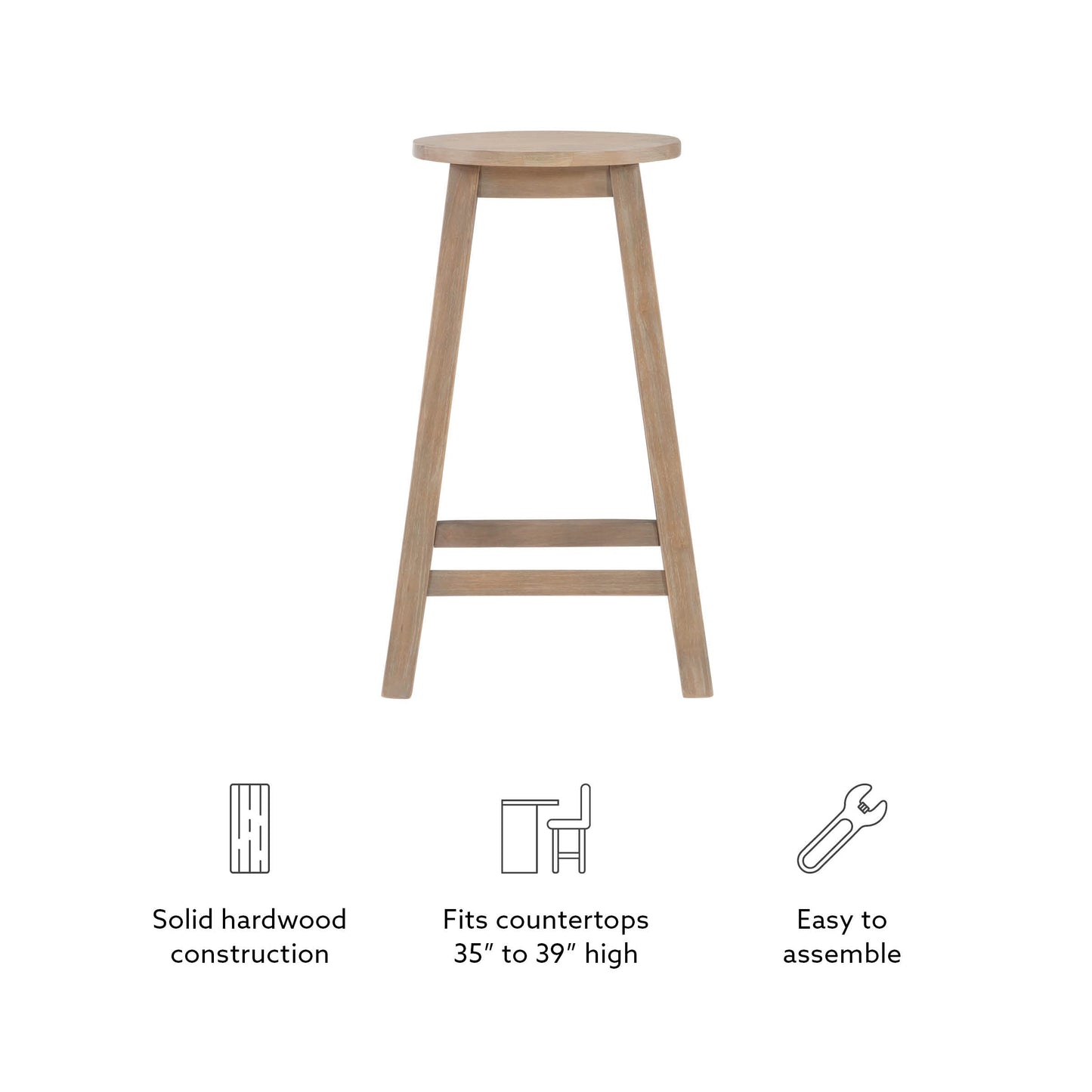Linon Zeke Grey Wash 24" Counter Stool with Round Seat