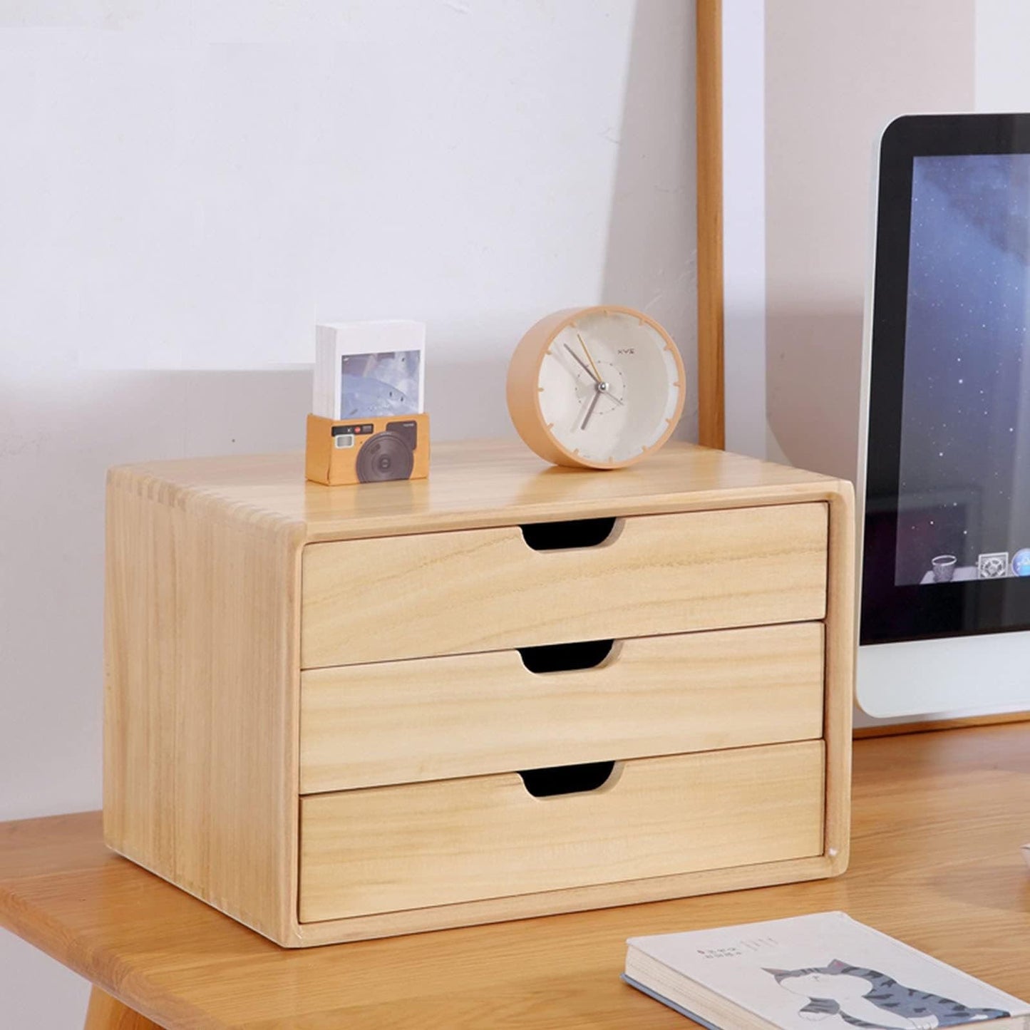 ZGLINMZ Solid Wood Desktop File Cabinet Organizer with Drawer for A4 Files Office and School Supplies Storage Box(A-3 Drawers)