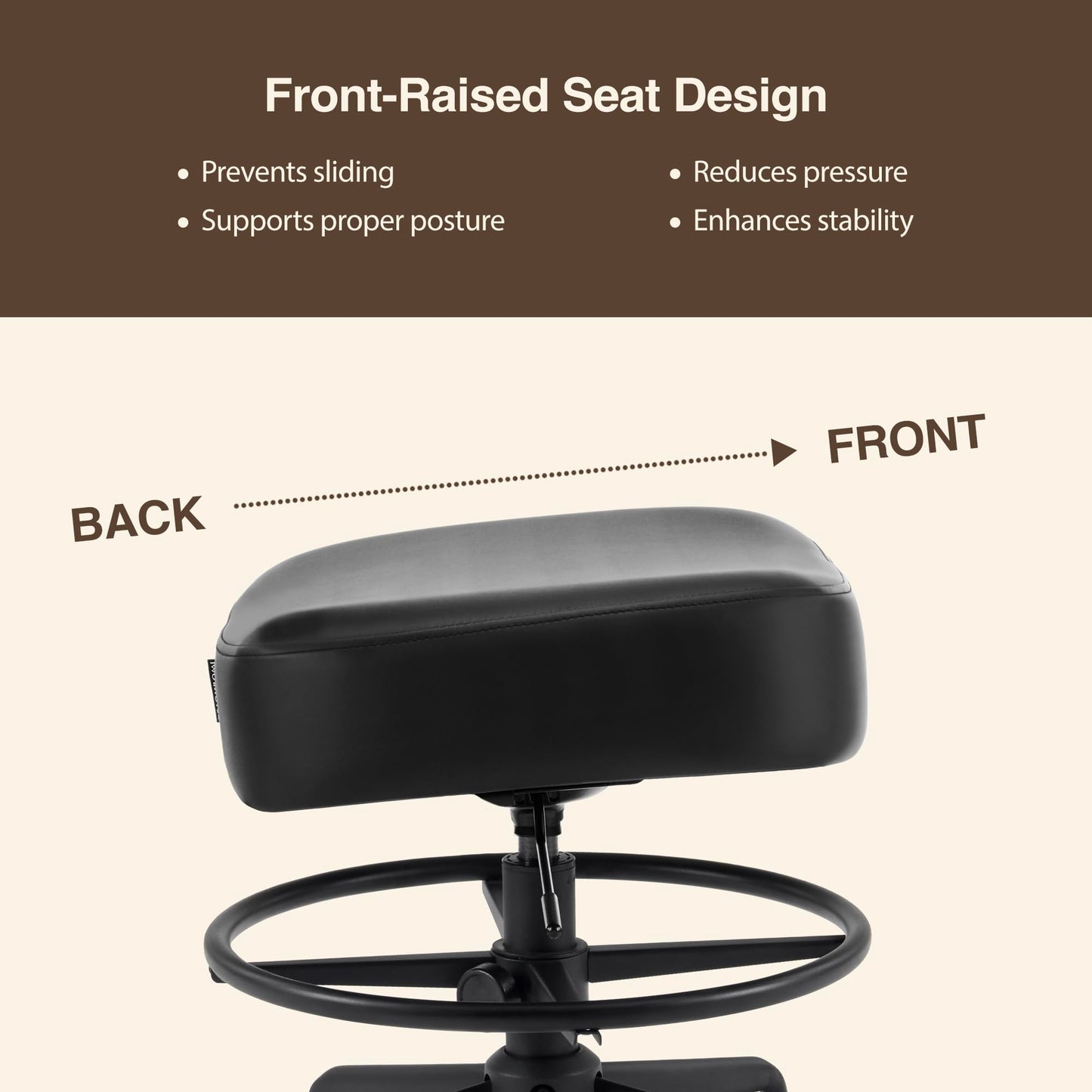 DR.LOMILOMI Pneumatic Swivel Rolling Saddle Stool 504 Kalea with Adjustable Foot Ring for Clinic SPA Tattoo and Home (Black, Standard)