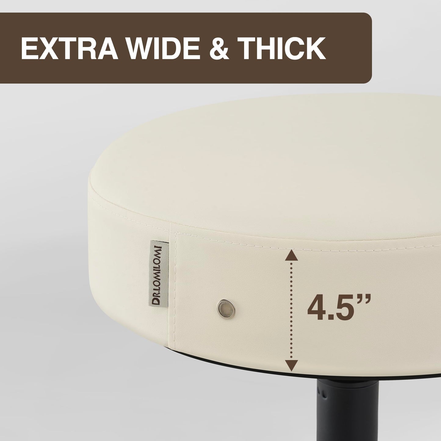 DR.LOMILOMI Heavy Duty Extra Wide Thick Cushion Seat Adjustable Height Swivel Rolling Stool for Clinic, Salon, Tattoo, Office, Bar and Home - NAIA 502 (Vanilla, Standard)
