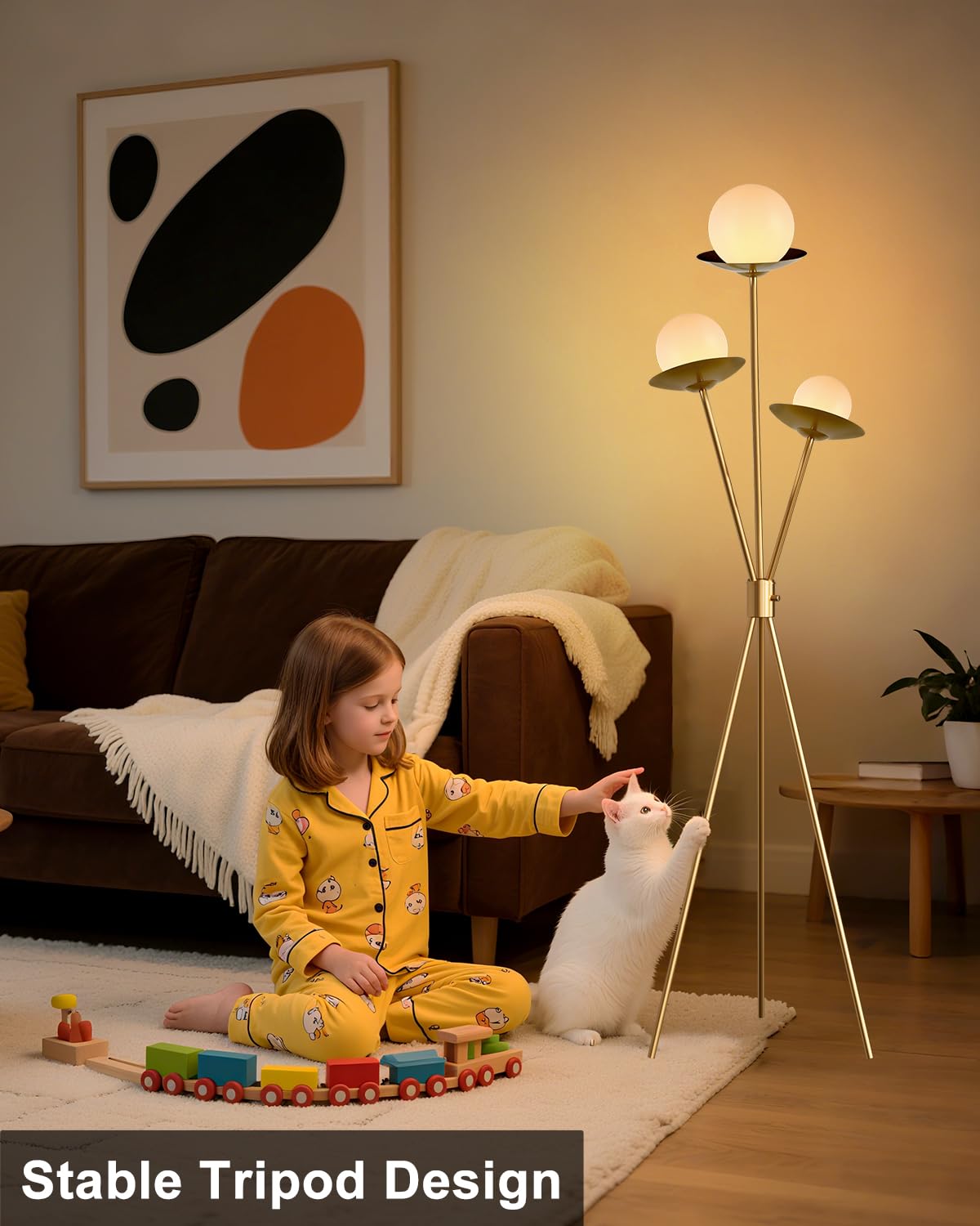ACOHOOK 3 Globe Dimmable Tripod Floor Lamp, Mid Century Floor Lamps with 3Pcs 3000K Bulbs Included, Modern Gold Tall Lamp for Living Room Bedroom Home Office Sofa Beside Corner Decor